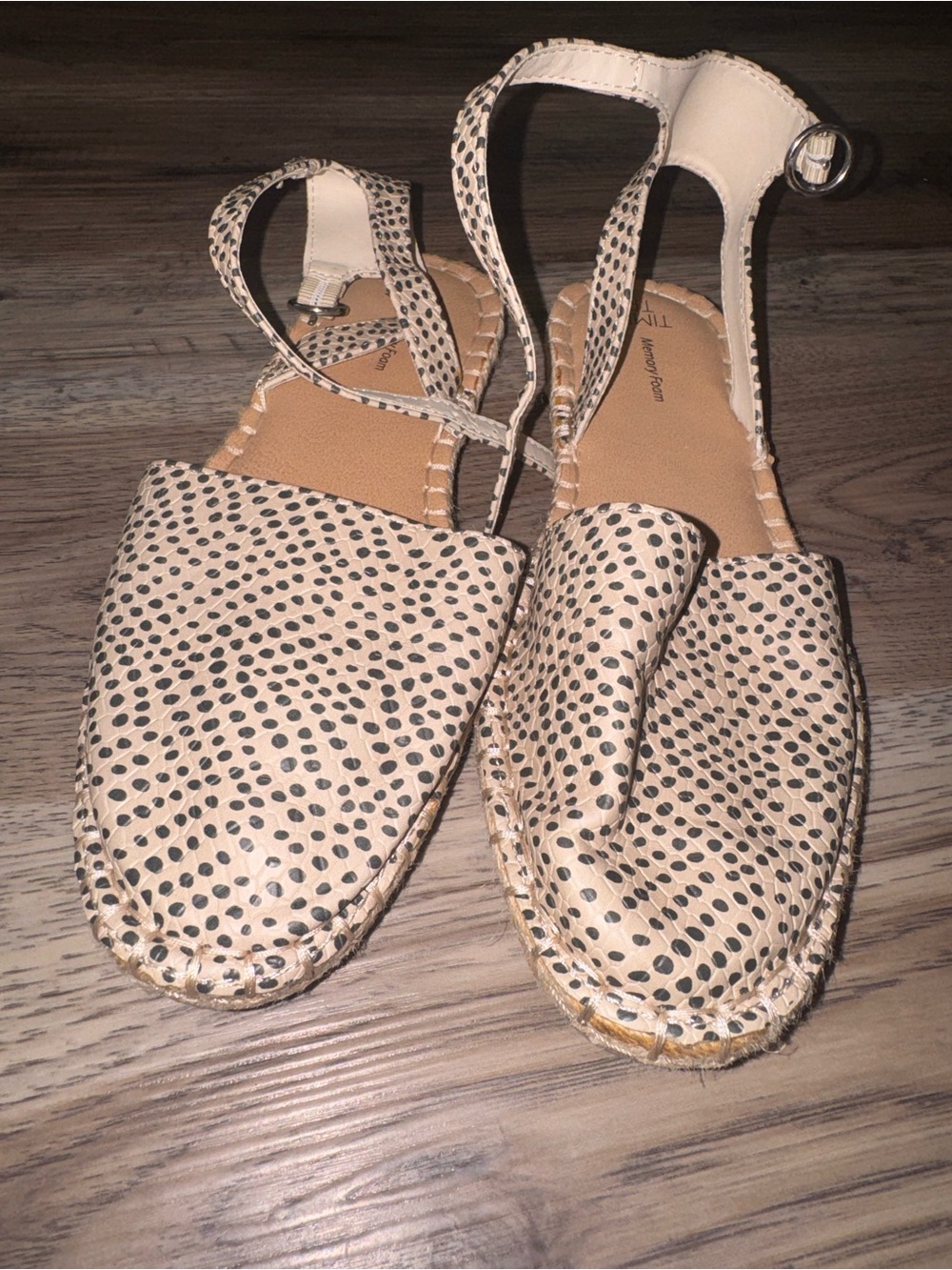 Time and Tru Beige Polka Dot Espadrille Slingback Sandals